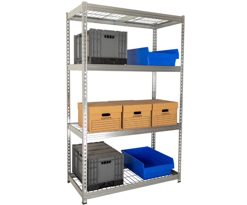 Clicka galvanised shelving with mesh decking details